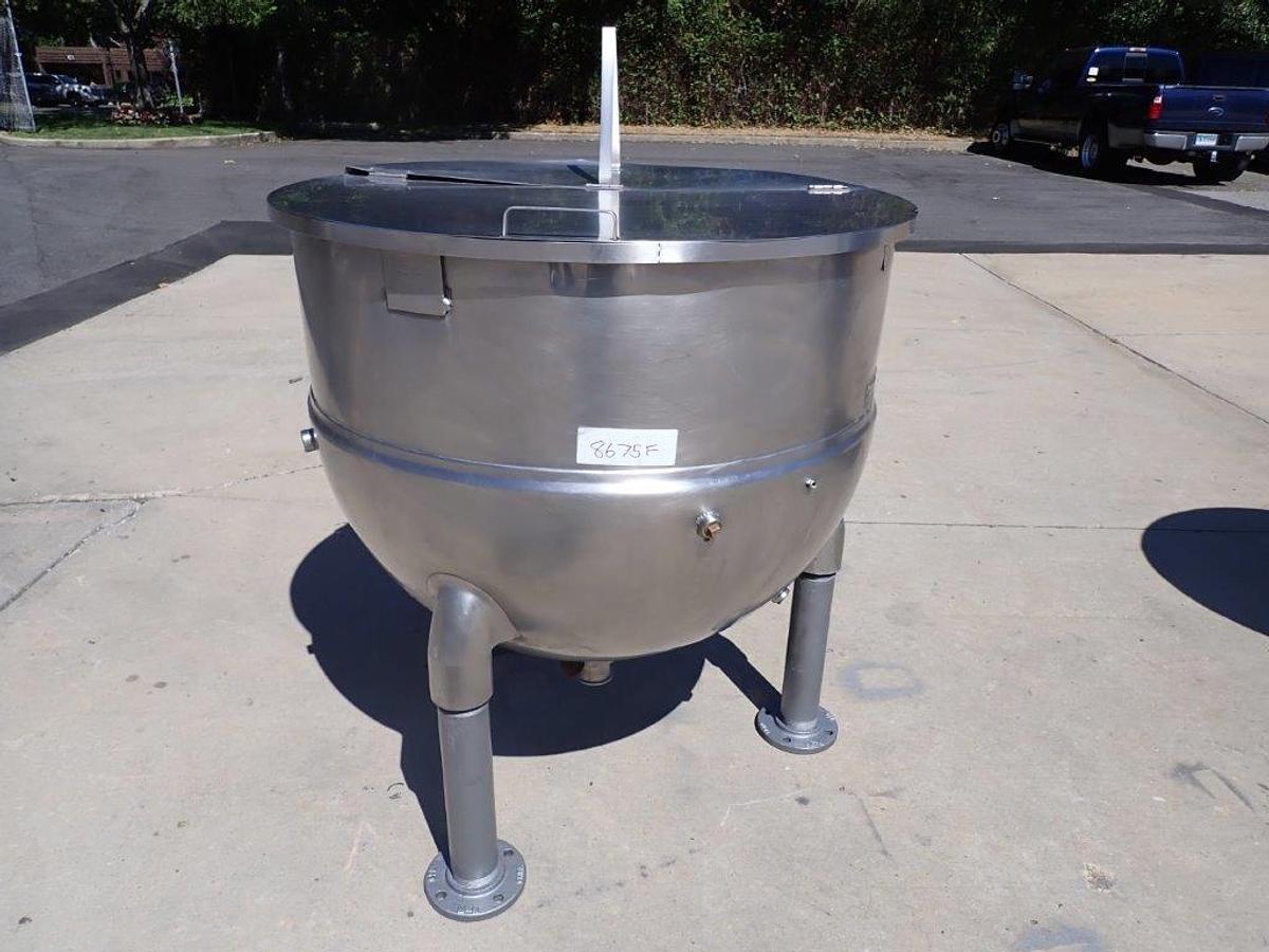 Used 150 Gallon Groen Stainless Steel Hemispherical Jacketed Kettle, 3 In. Tri-Clamp Discharge