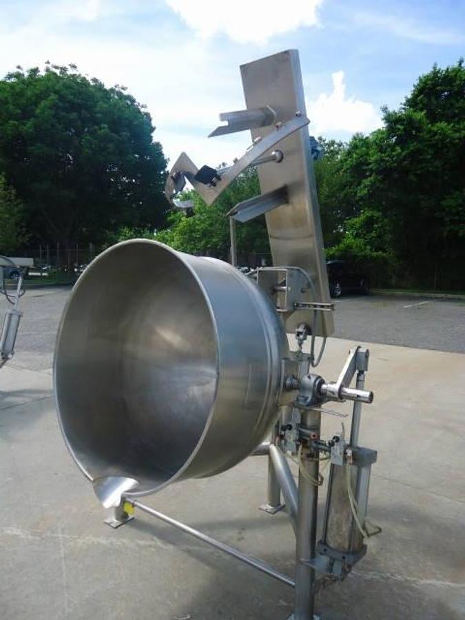 Used 150 Gallon Lee 316 Stainless Steel Tilt Kettle With Scraper Agitation, 125 Psi Jacket
