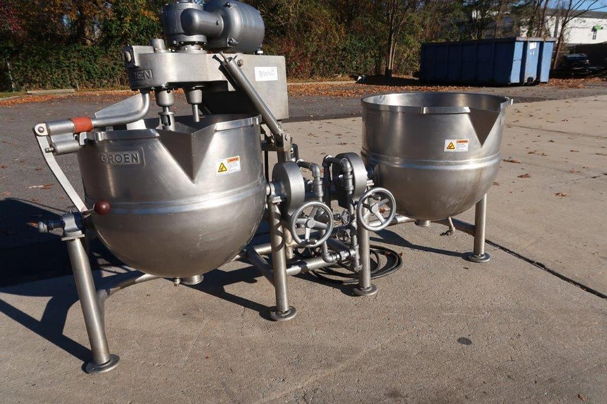 Used Battery of Two Groen 40 Gallon Tilt Kettles, Common Agitator