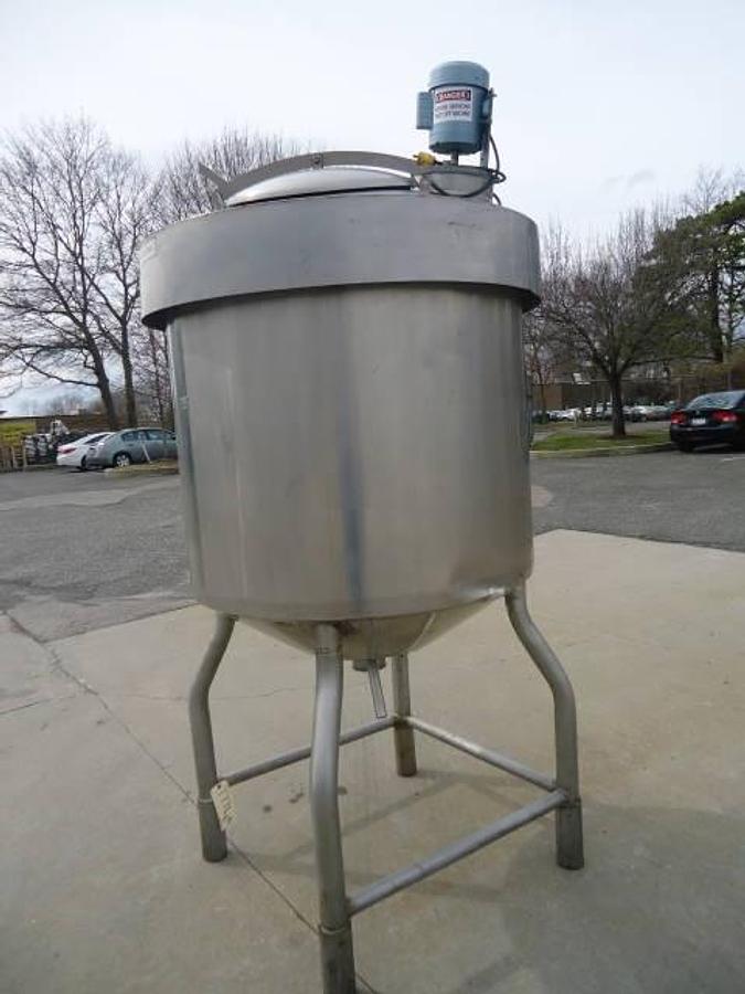Used 225 Gallon Crepaco Stainless Steel Jacketed Vertical Mix Tank, Cone Bottom