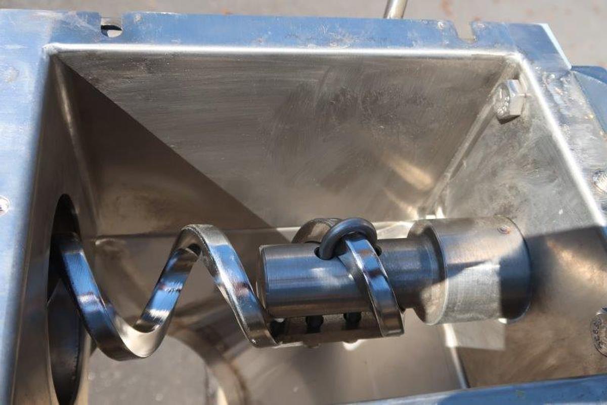 Used Hapman Inclined Screw Conveyor, Unused with 24 In. by 24 In. stainless steel floor level hopper