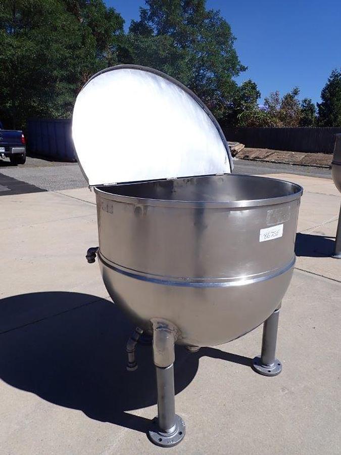 Used 150 Gallon Groen Stainless Steel Jacketed Hemispherical Kettle, 3 In. Tri-Clamp Discharge