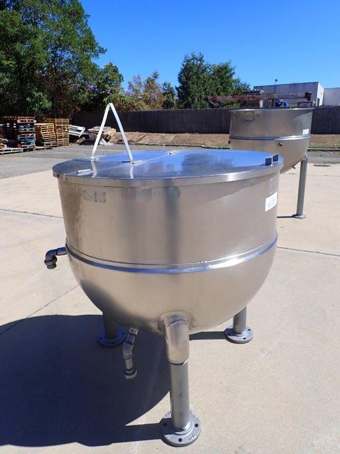 Used 150 Gallon Groen Stainless Steel Jacketed Hemispherical Kettle, 3 In. Tri-Clamp Discharge