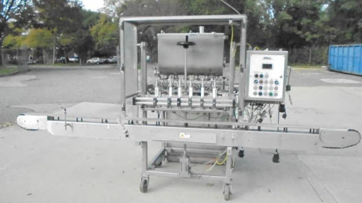 Used MRM/Elgin Six Piston Inline Filling Machine, 94 ounce pistons