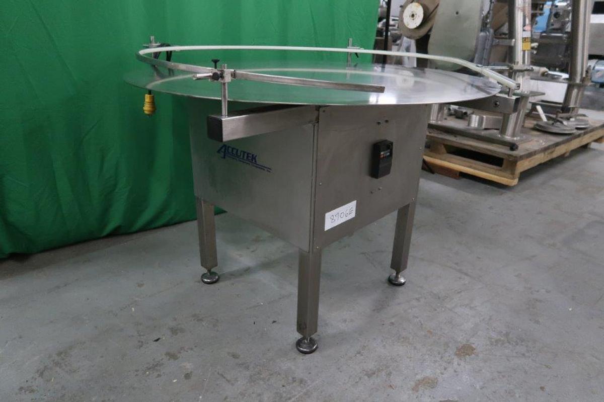 Used 48 In. Diameter Accutek Stainless Rotary Unscrambling/ Accumulating Table, Variable Speed
