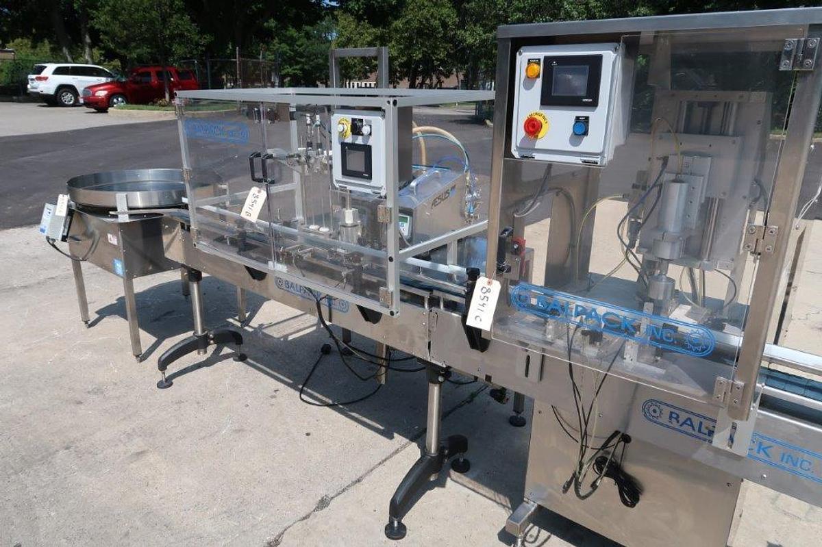 Used Balpack/Aesus SS Dual Head Gear Style Pump Filling and Capping Line, Mfd. 2016
