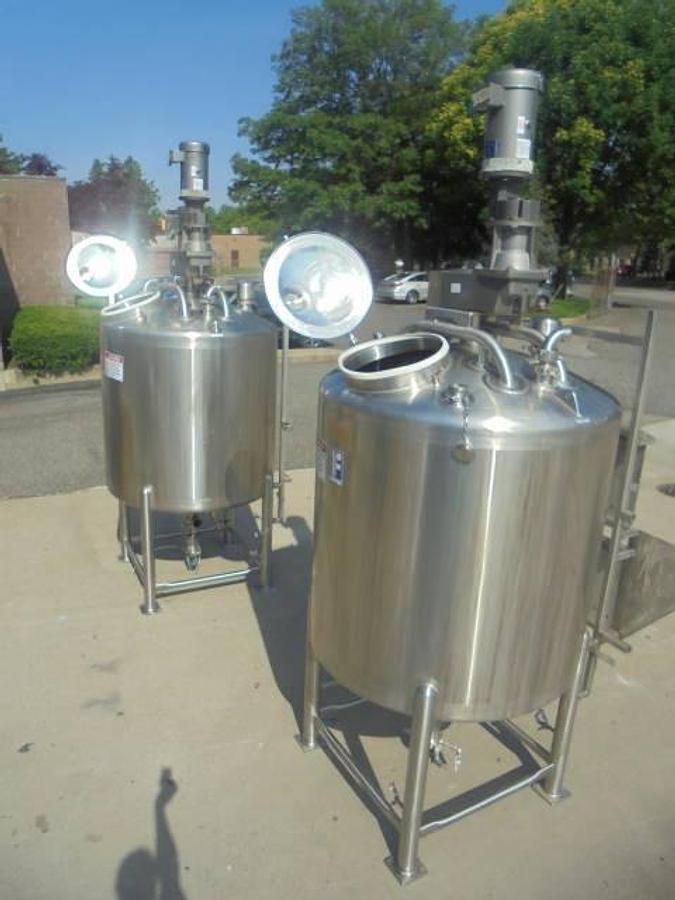 Used 500 Gallon Feldmeier Stainless Sanitary Mix Tanks, Full Sweep (2)