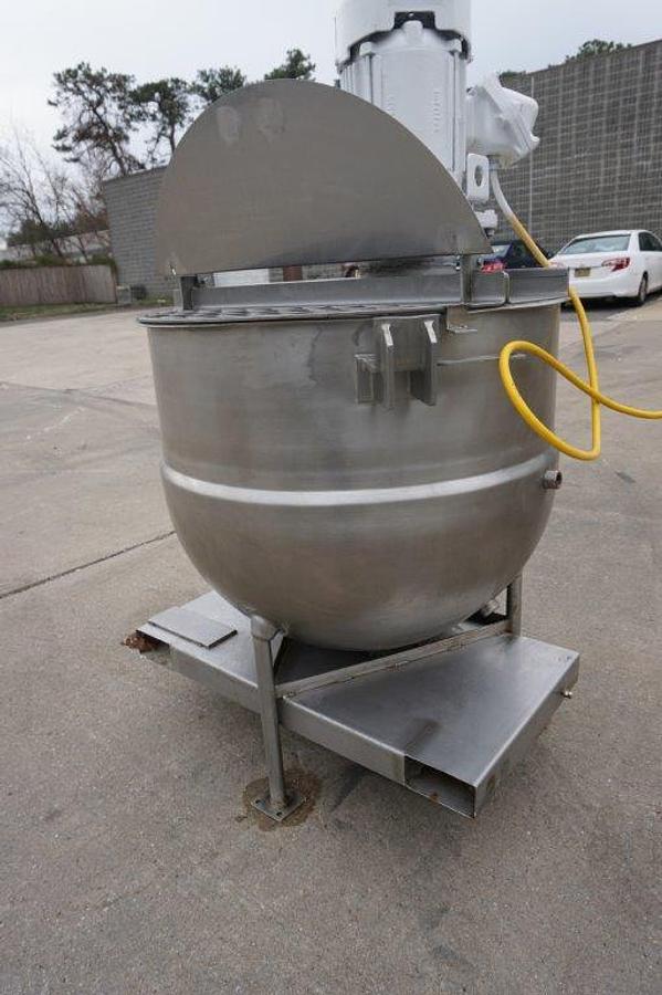 Used 100 Gallon B H  Hubbert Jacketed Kettle With 5 HP Homogenizing Mixer