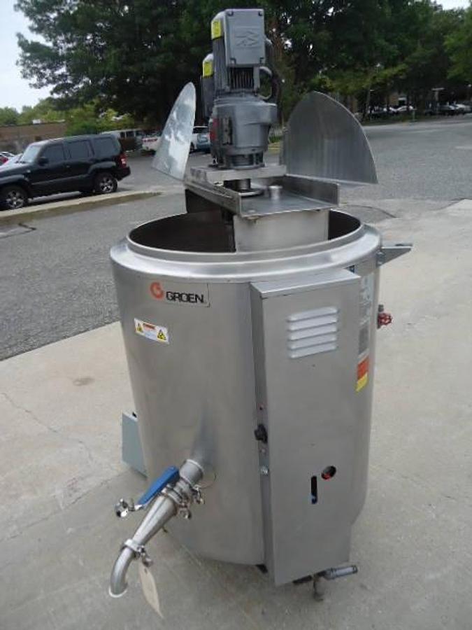 Used 80 Gallon Groen Stainless Self -Contained Gas Fired Twin Action Mix Kettle, 3 In. Discharge