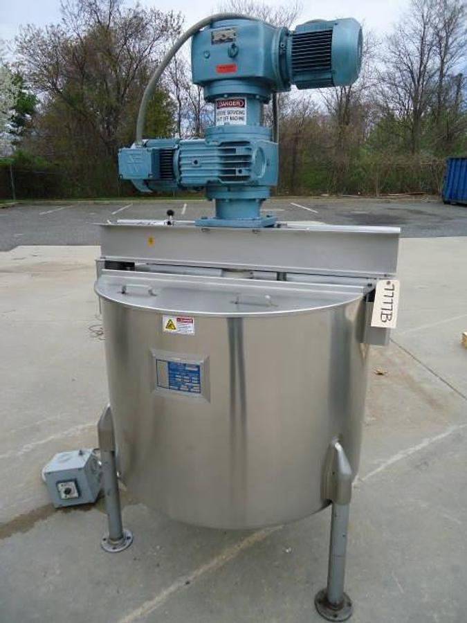 Used 100 Gallon Perma-San 316 Stainless Steel Jacketed Scraper Kettle With High Speed Turbine