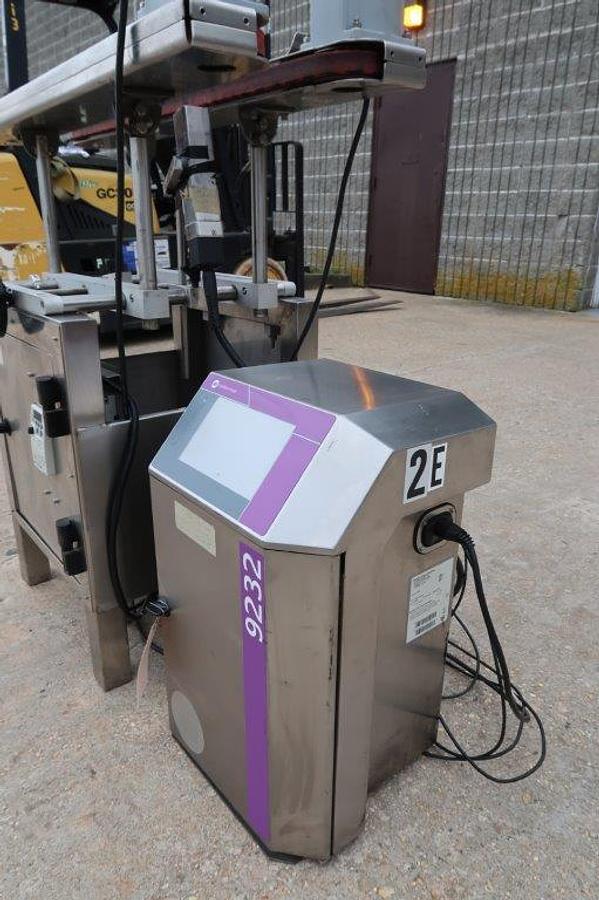Used Bottomless Conveyor/Gap Transporter with Markem Imaje Coder, Stainless Steel