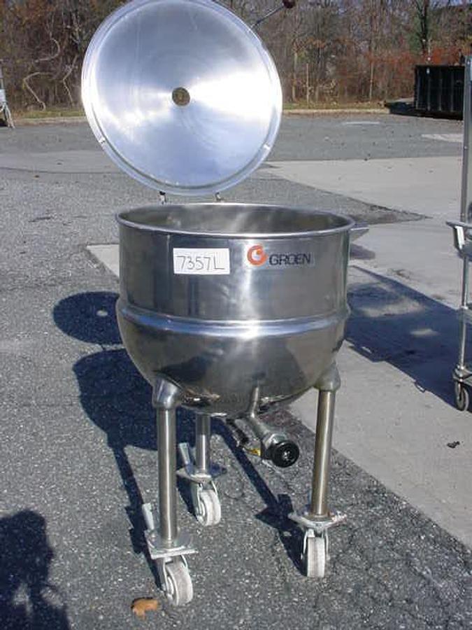 Used 40 Gallon Groen Stainless Steel Jacketed Kettle, Casters