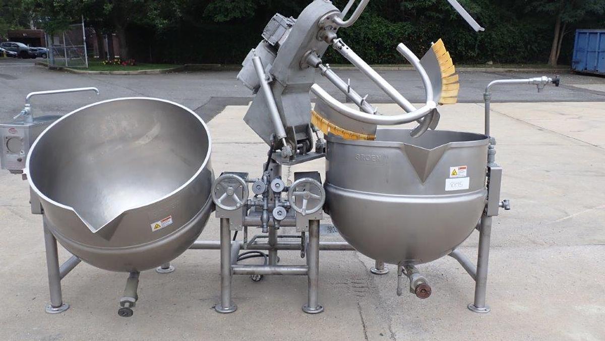 Used Groen Dual Kettle Mixing System, 80 Gallon Each