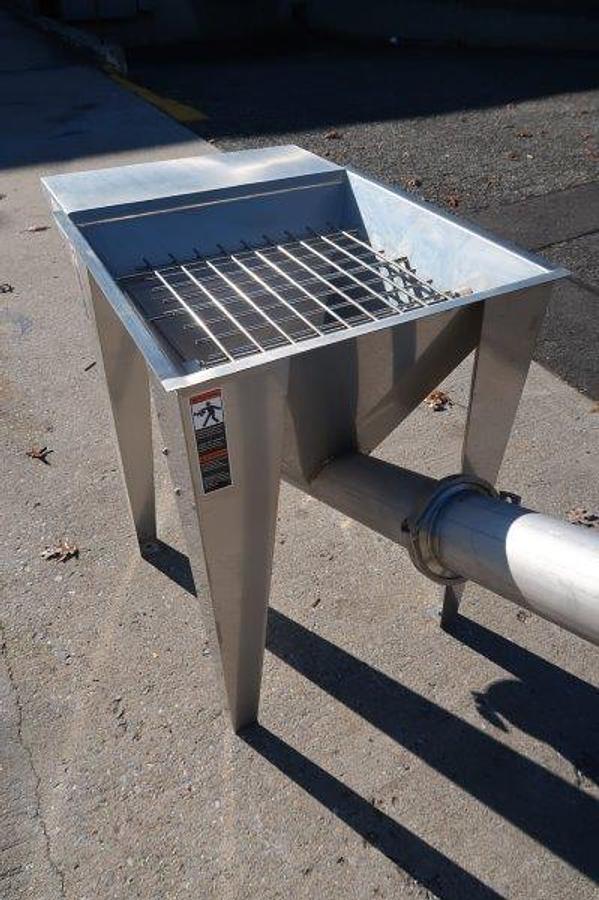 Used Hapman Inclined Screw Conveyor, Unused with 24 In. by 24 In. stainless steel floor level hopper