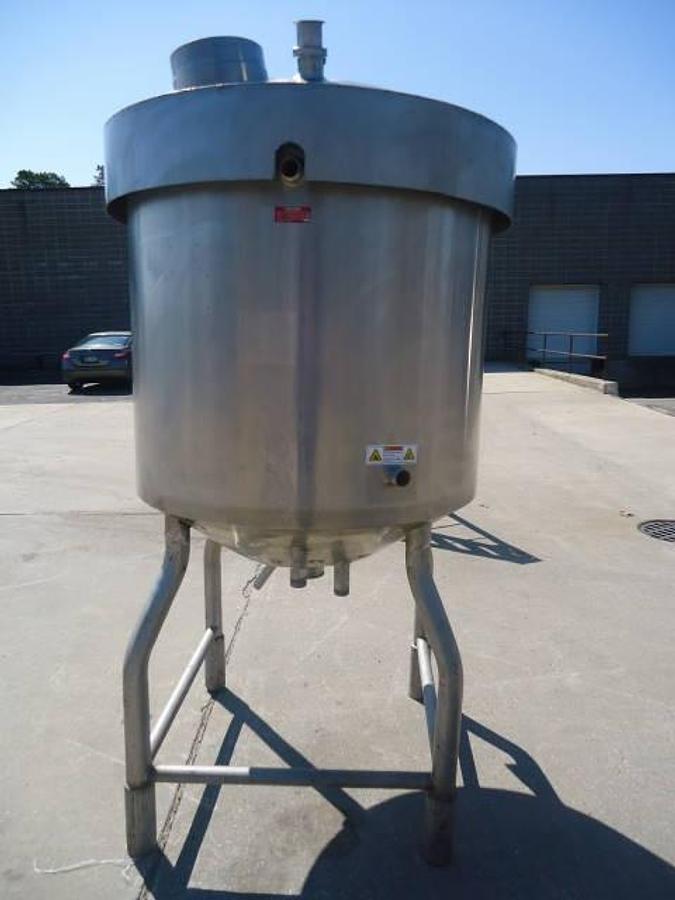 Used 225 Gallon Crepaco Stainless Steel Jacketed Vertical Tank, Cone Bottom