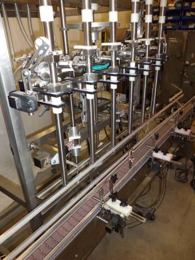 Used Inline Filling System Six Head Time/Gravity Auto Straight line Filling Machine