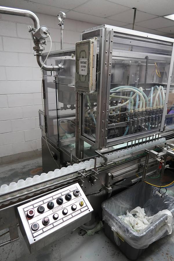 Used National Instrument Filamatic 14 Head Automatic Piston Filling Machine, 280 CC Pistons
