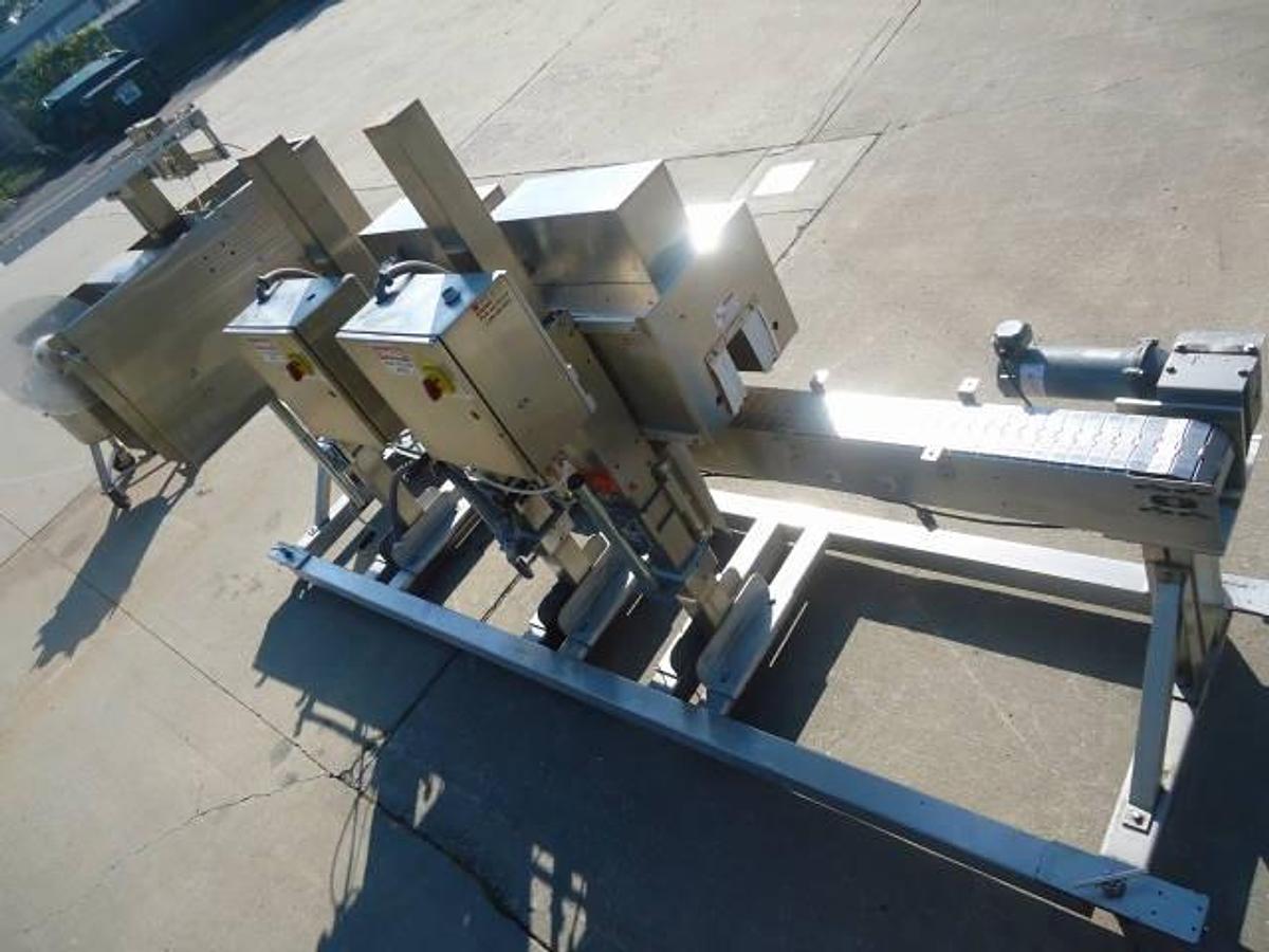 Used Axon Ez-130 Sleeving System With Twin Shrink Tunnels, 15 Ft. Conveyor