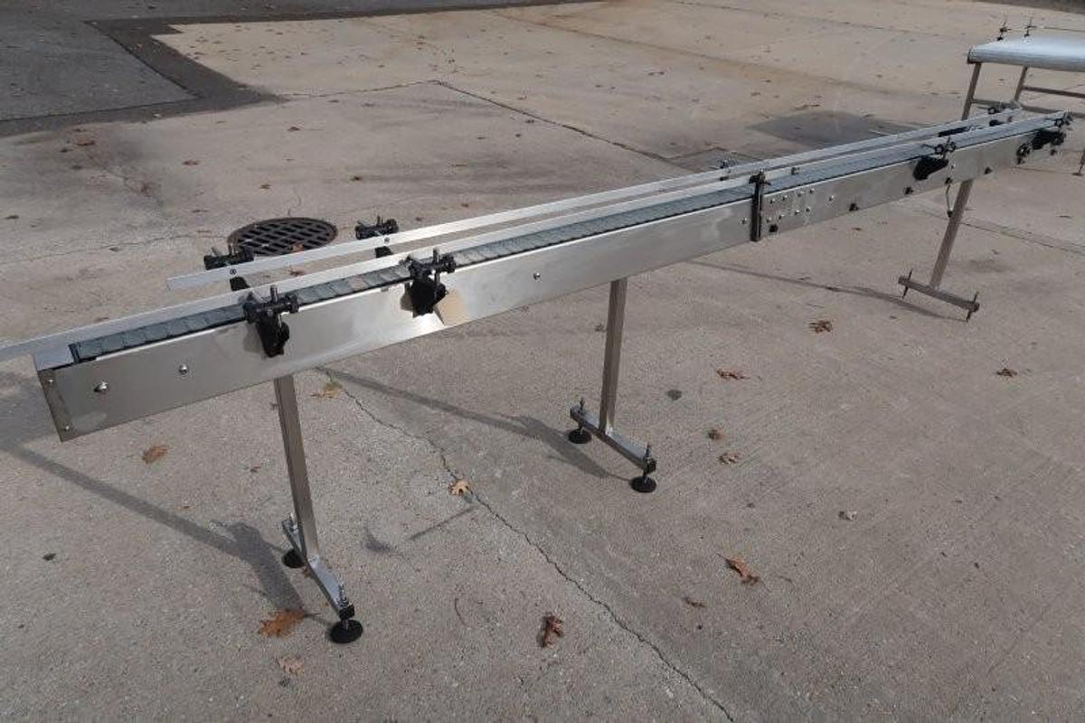 Used 4.5 In. x 14 Ft. Motorized Bottle Conveyor, SS