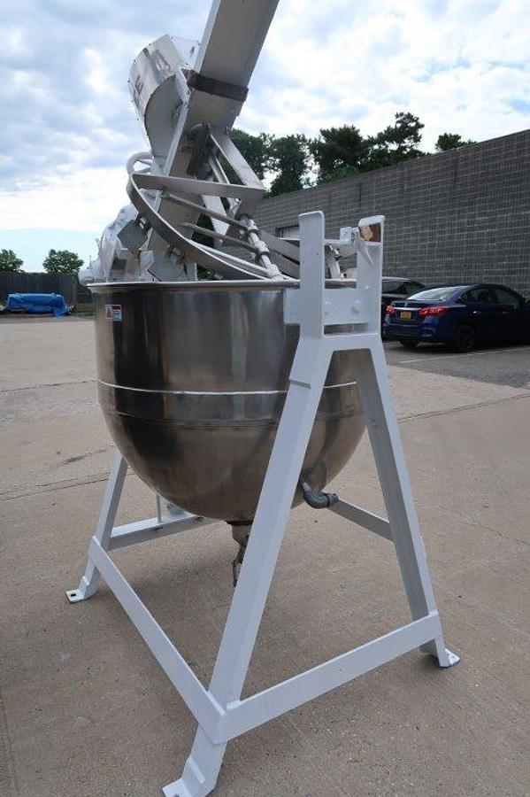 Used 150 Gallon Lee Stainless Jacketed Double Motion Mix Kettle, Tilt Out Agitation