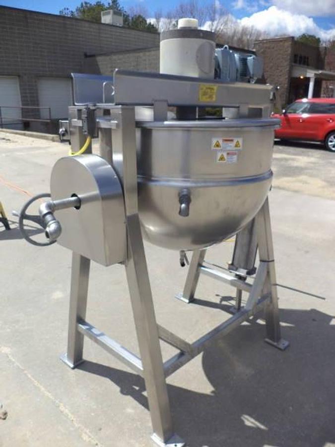 Used 100 Gallon Hamilton/Trinity Industries Stainless Steel Jacketed Double Motion Kettle, Tilt Discharge