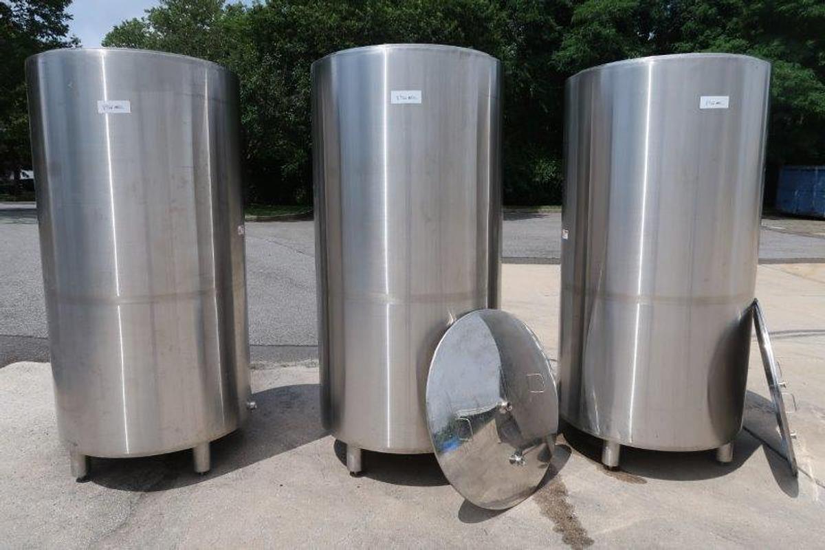 Used 400 Gallon Stainless Sanitary Vertical Jacketed Tanks, (3)