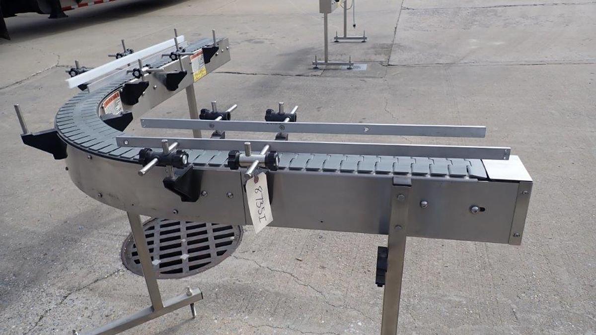 Used Kaps-All 90 Degree Stainless Steel Bottle Conveyor