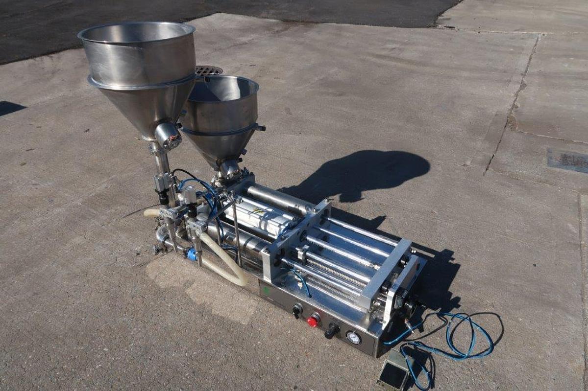 Used Dual Head Tabletop Piston Filler, 3 In. Wide X 15 In. Long Pistons