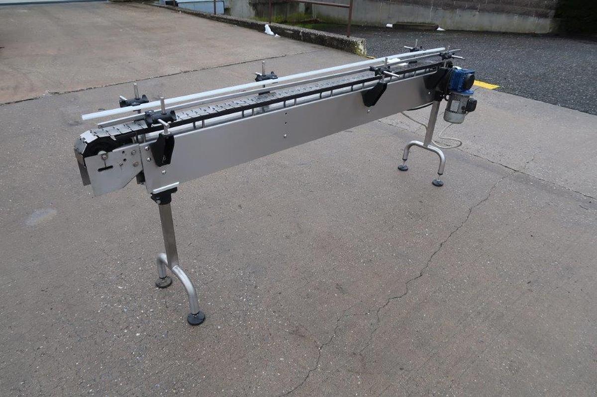 Used 3-1/4 In. Wide X 90 In. Long Stainless Steel Bottle Conveyor, Variable Speed