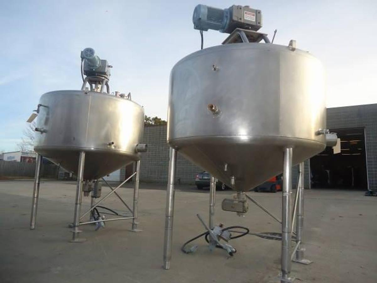 Used 400 Gallon Mueller Stainless Scraper Agitated Cone Bottom Vessels, 80 Psi Jacket (2)