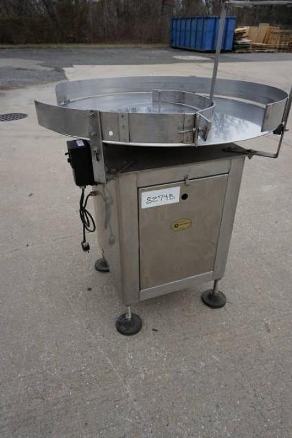Used 35 Inch Diameter JG Machine Works Stainless Rotary Unscrambling/Accumulating Table, Variable Speed