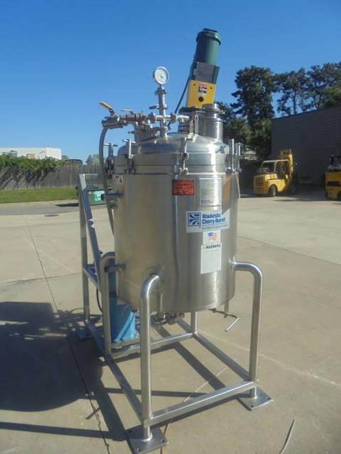 Used 100 Gallon Cherry Burrell 316 Stainless Steel Jacketed Pressurized Kettle/Reactor, Tilt Out Agitation