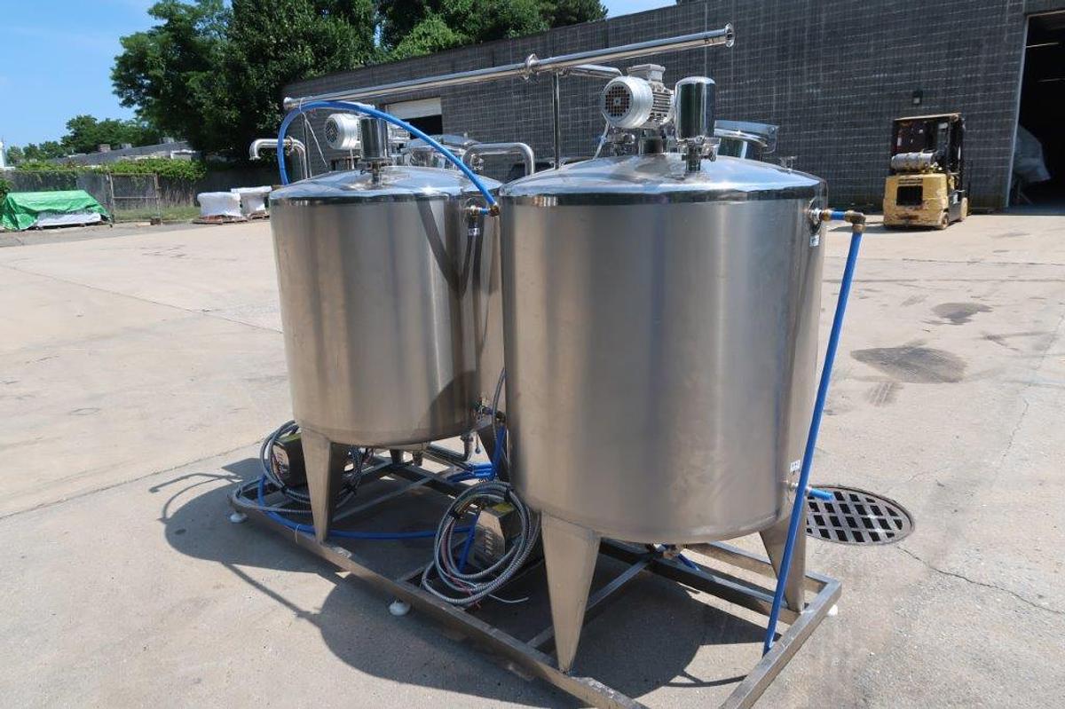 Used Unnico Dual Tank Electric Pasteurizing Mix Tanks, 150 Gallon Each