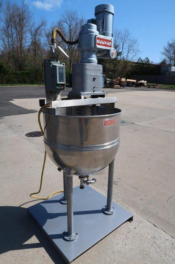 Used 60 Gallon Groen 316 Stainless Steel Twin Action Scraper Kettle, 100 PSI Jacket, XP