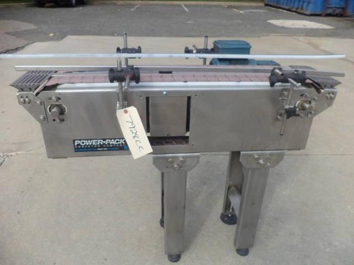 Used Power-Pack SS dual lane bottle conveyor, 38 inches long