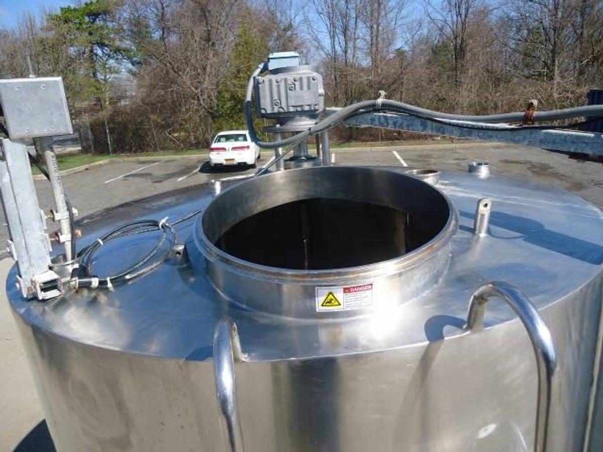 Used 800 Gallon Stainless Steel Jacketed Closed Agitated Tank, Cone Bottom