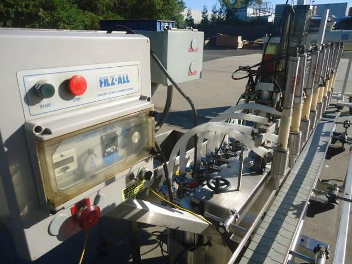 Used Kaps-All/Fills-All 8 Piston Automatic Filler, With Conveyor