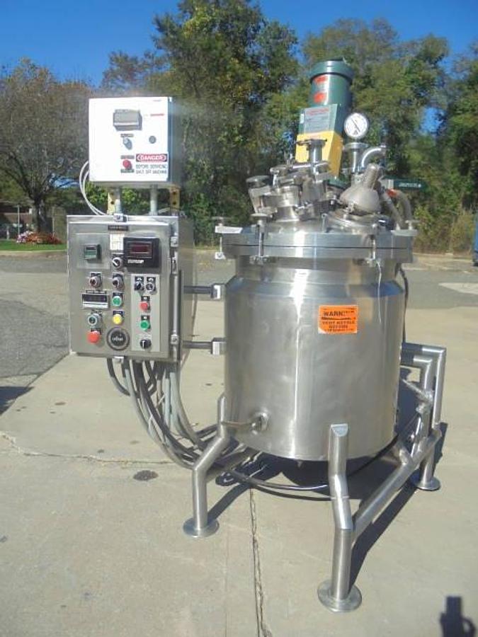 Used 50 Gallon Cherry Burrell 316SS Mix Kettle/Reactor, Tilt Out Agitation