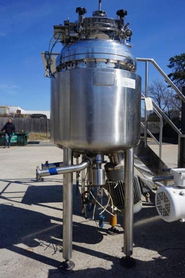 Used Krieger 125 Liter 316 Stainless Steel Jacketed Pressure Vessel, Bottom Entering Homogenizer