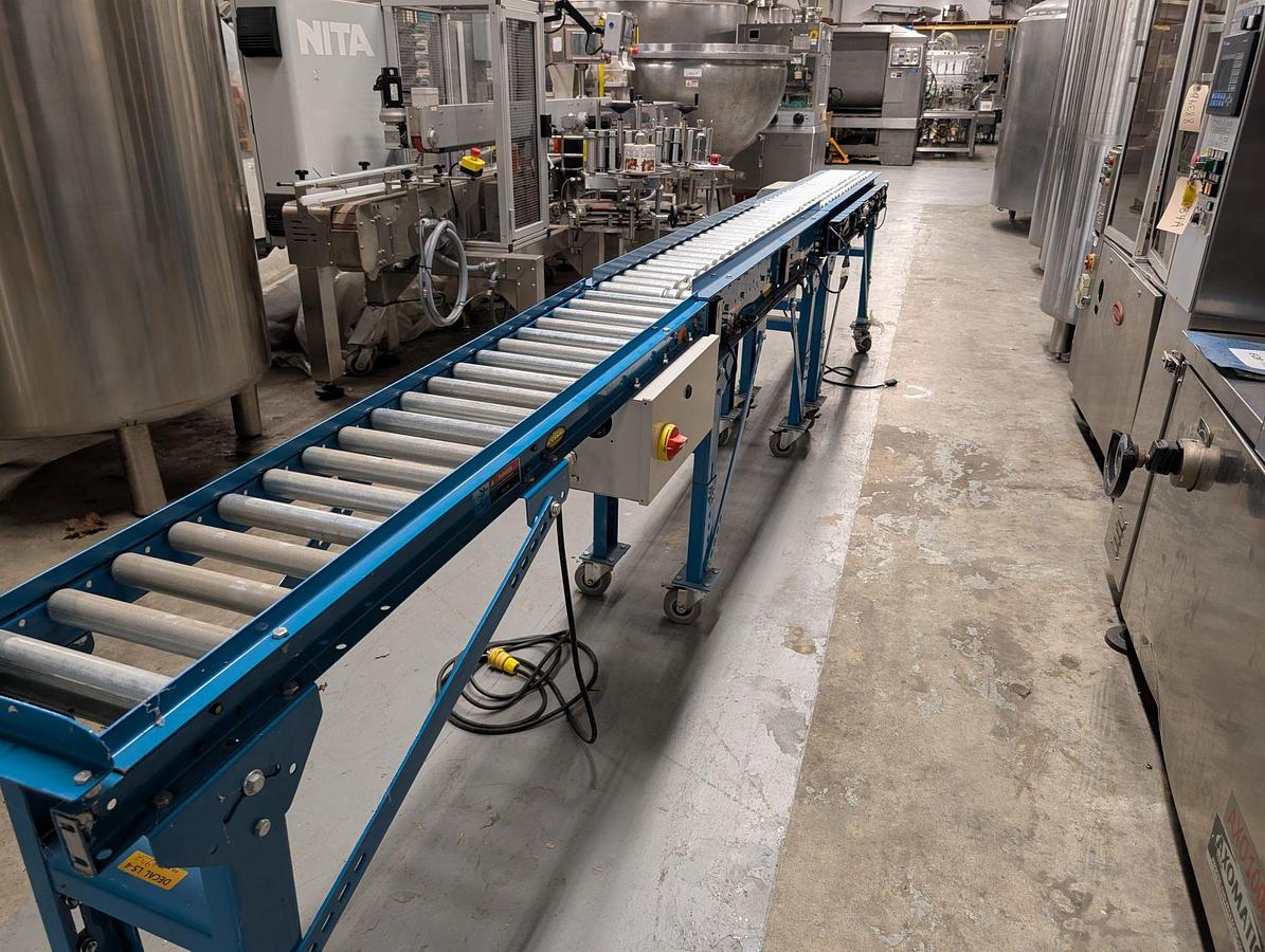 Used Hytrol 15 Ft Long Motorized Roller Conveyor, Portable