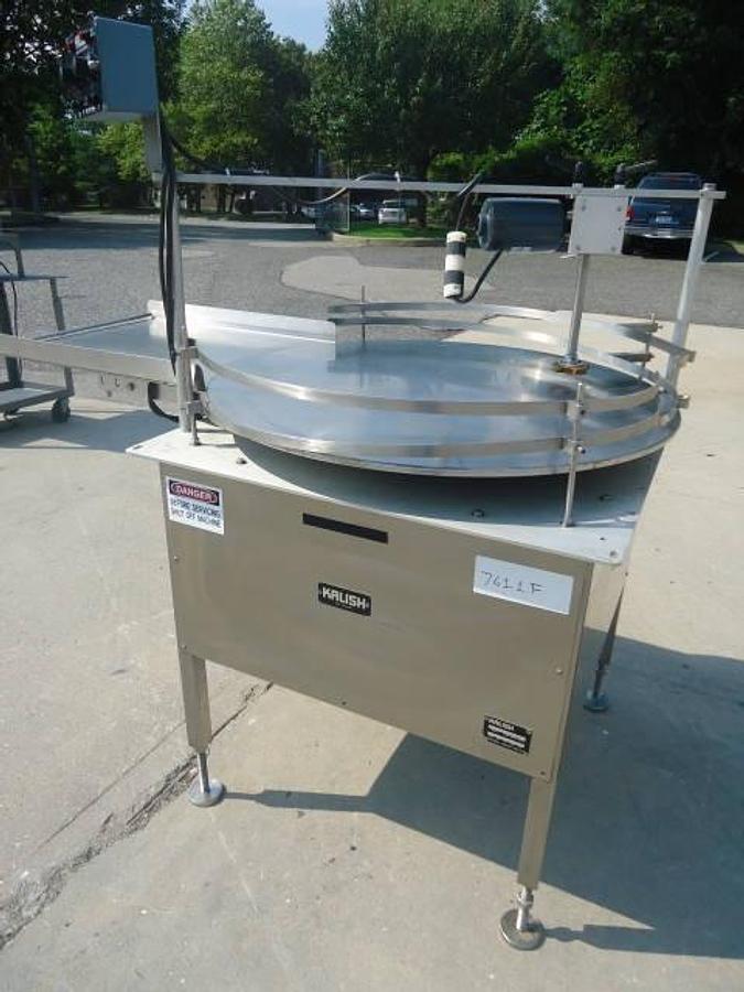 Used 36 IN. KALISH STAINLESS STEEL ROTARY UNSCRAMBLING-ACCUMULATING SHELF