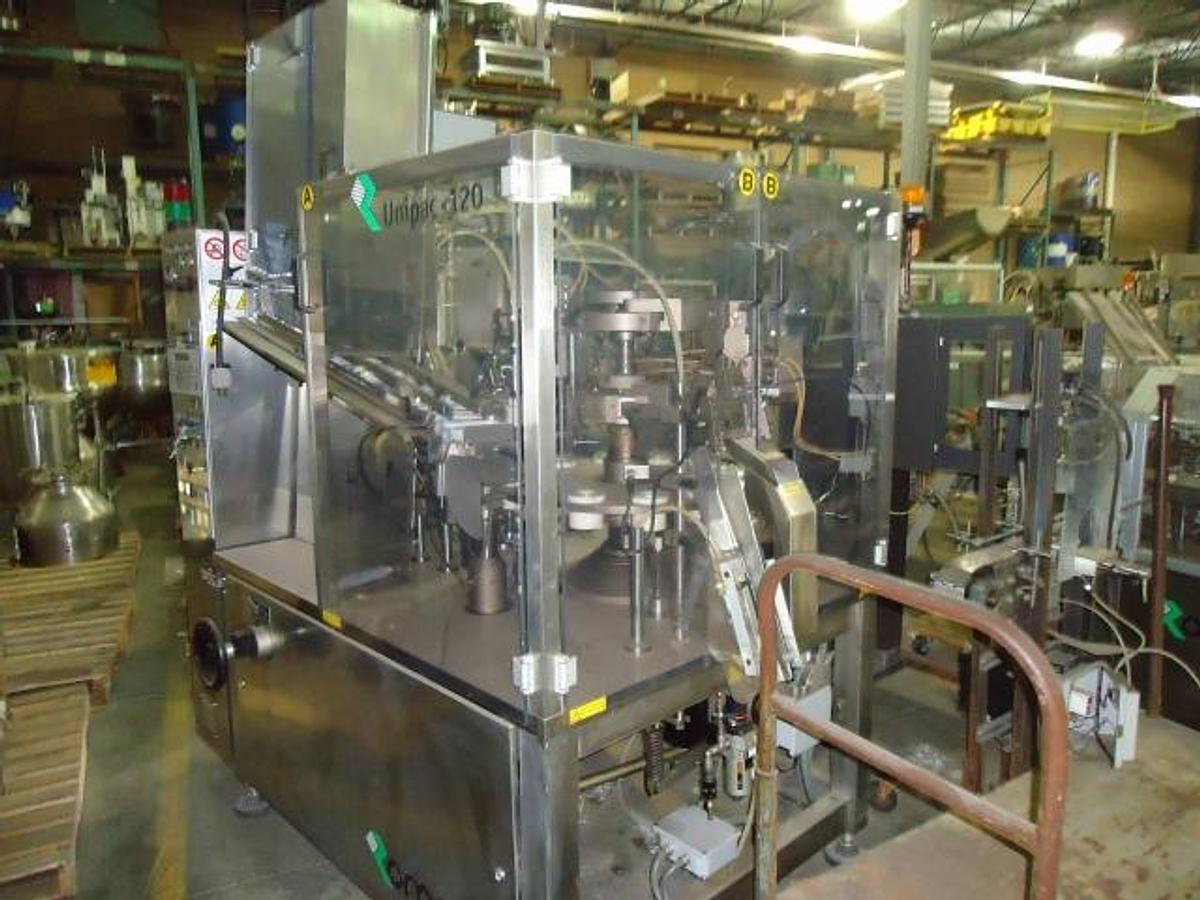 Used Unipac 120 Automatic Plastic Tube Filling/Sealing Machine