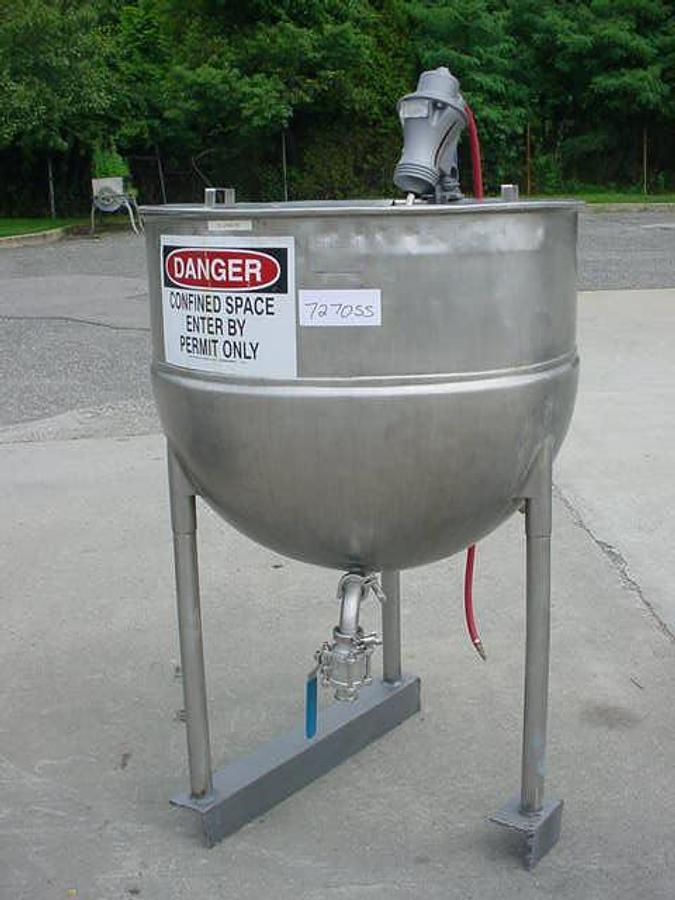Used 100 Gallon Groen Ss Hemispherical Jacketed Kettle, Air Operated Mixer