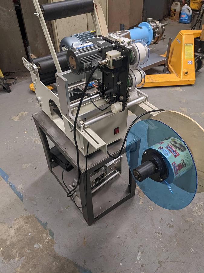 Used Tabletop Pressure Sensitive Wraparound Labeler, With Coder