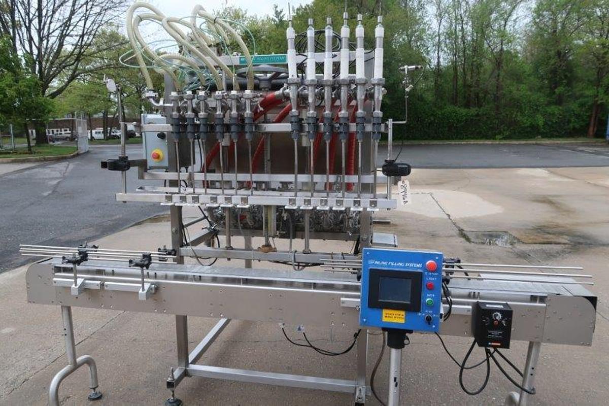 Used Inline Filling Systems Six Piston Hot Filler, Air Rinser