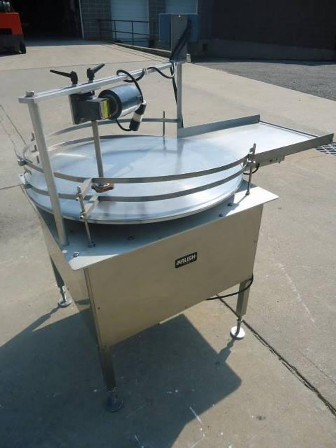 Used 36 IN. KALISH STAINLESS STEEL ROTARY UNSCRAMBLING-ACCUMULATING SHELF