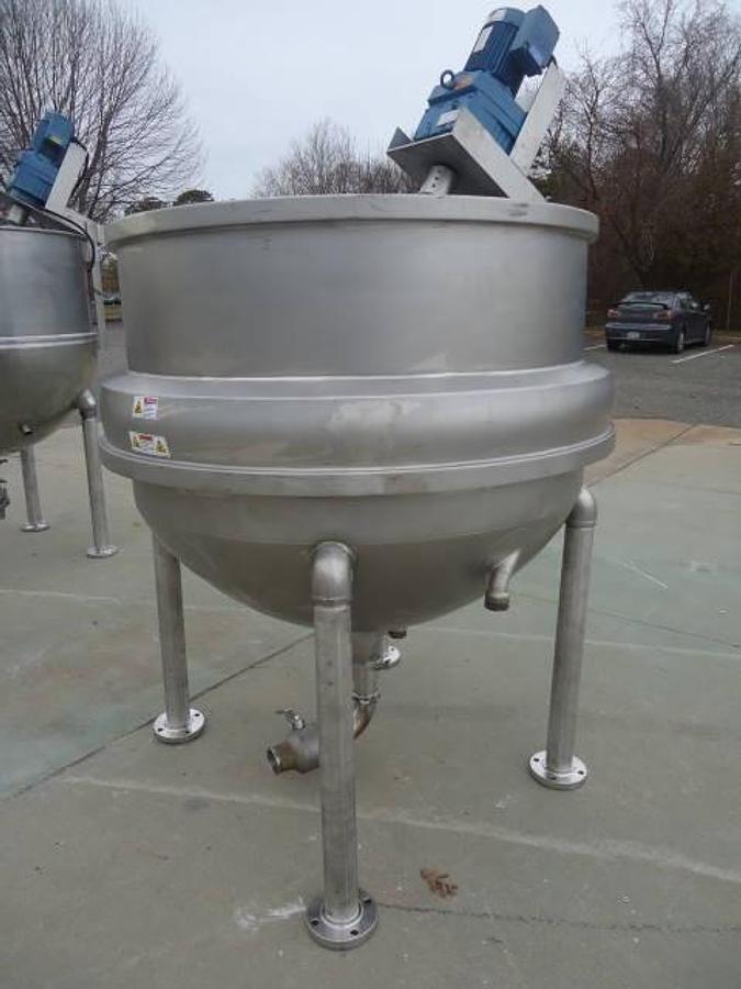 Used 350 Gallon Pardo 316 Stainless Hemispherical Inclined Agitated Kettle, 100 Psi Jacket