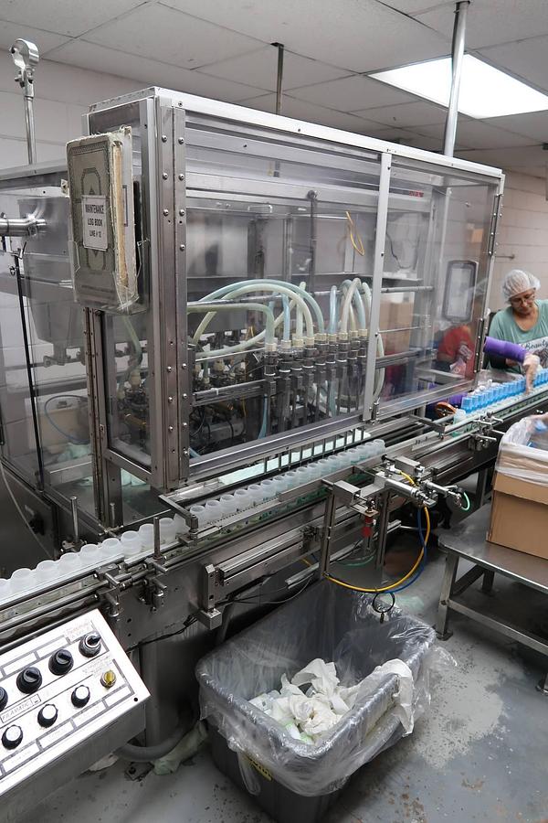 Used National Instrument Filamatic 14 Head Automatic Piston Filling Machine, 280 CC Pistons