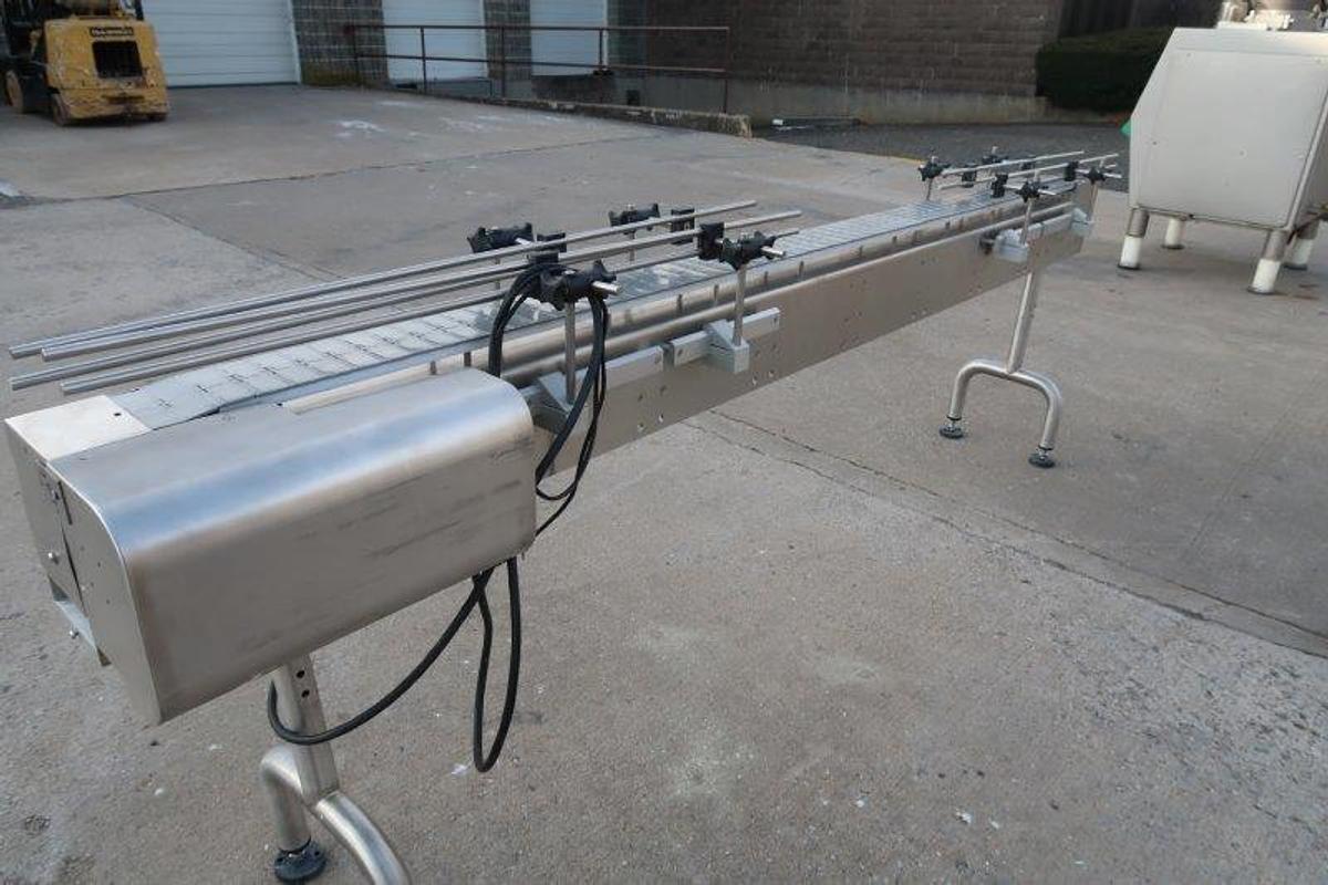 Used 4.5 In. x 9 Ft. SS Motorized Bottle Conveyor, Variable Speed