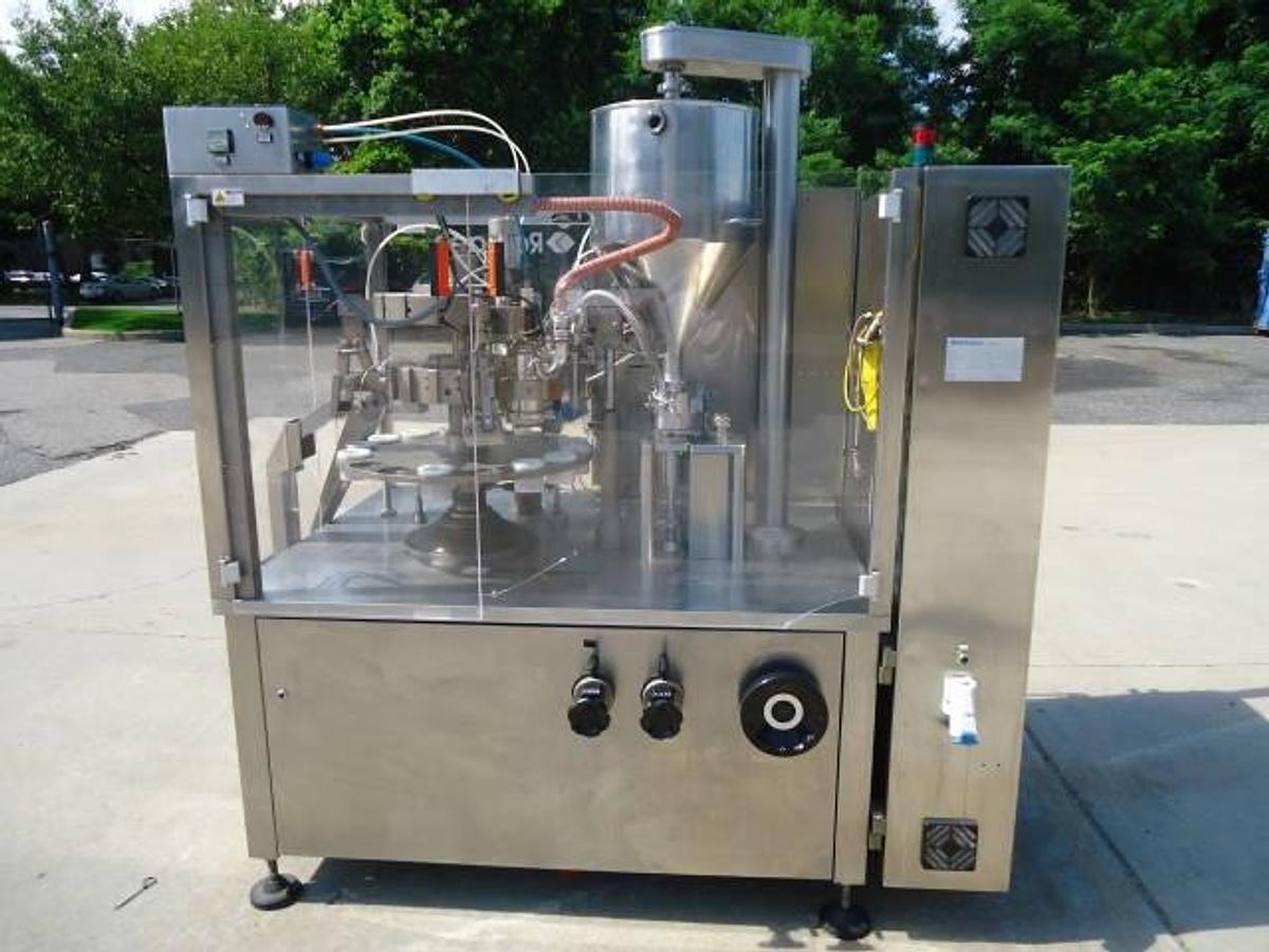 Used Unipac/Romaco 160 Hot Air Plastic Tube Filling And Sealing Machine, 100 Per Minute